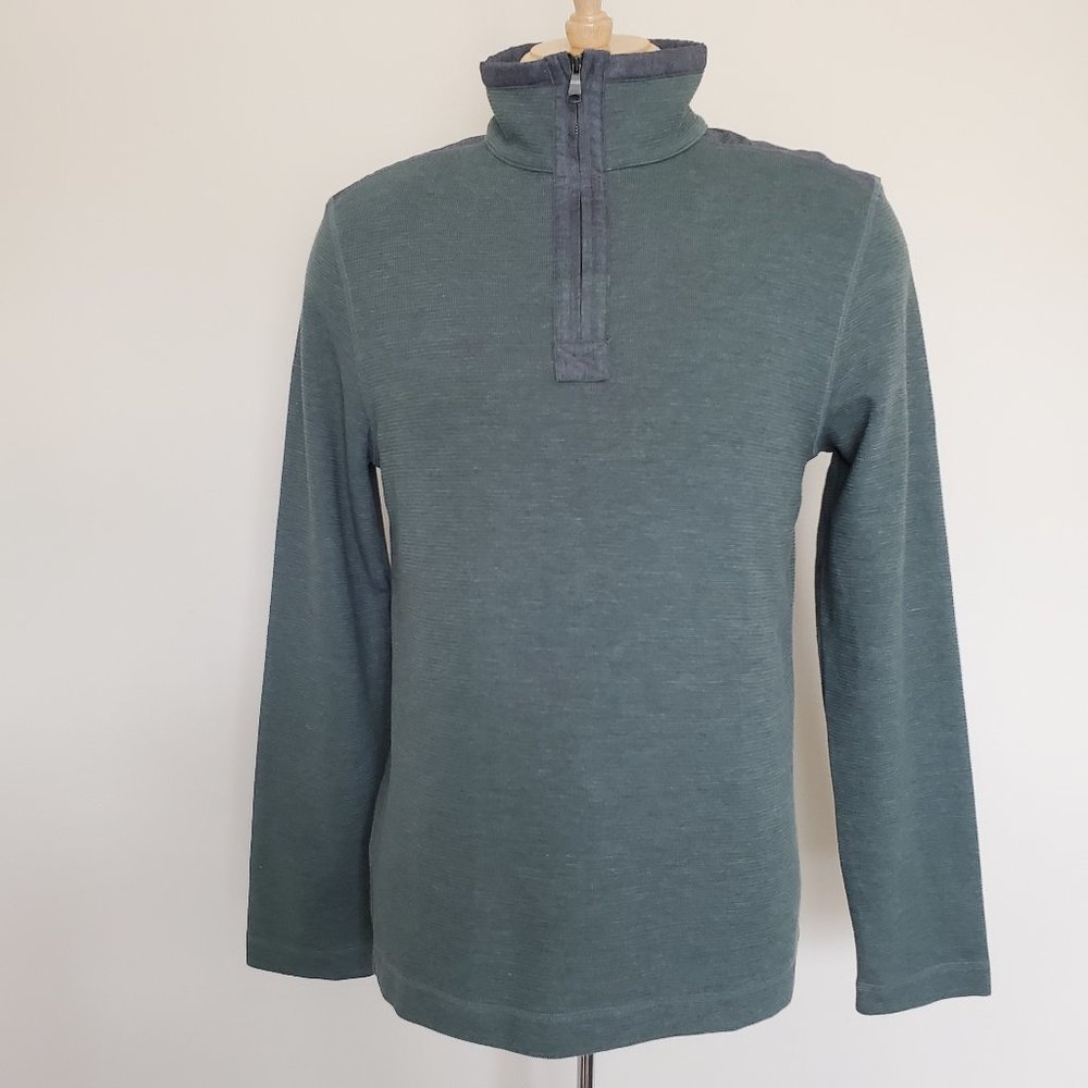 Banana Republic Medium Texture Woven 1/4 Zip Green